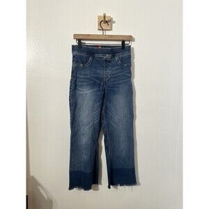 Spanx Jeans Women's Sz Med Blue Denim Stretch Wide Leg Cropped Jegging Two Tone